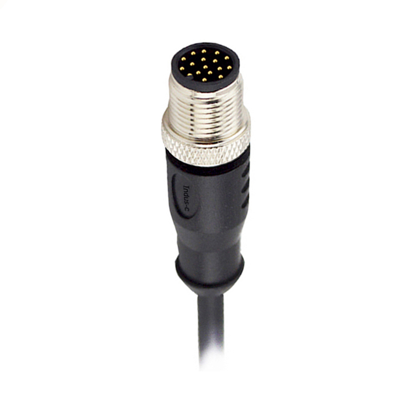 M12 17pins A code male straight molded cable,unshielded,PUR,-40°C~+105°C,26AWG 0.14mm²,brass with nickel plated screw